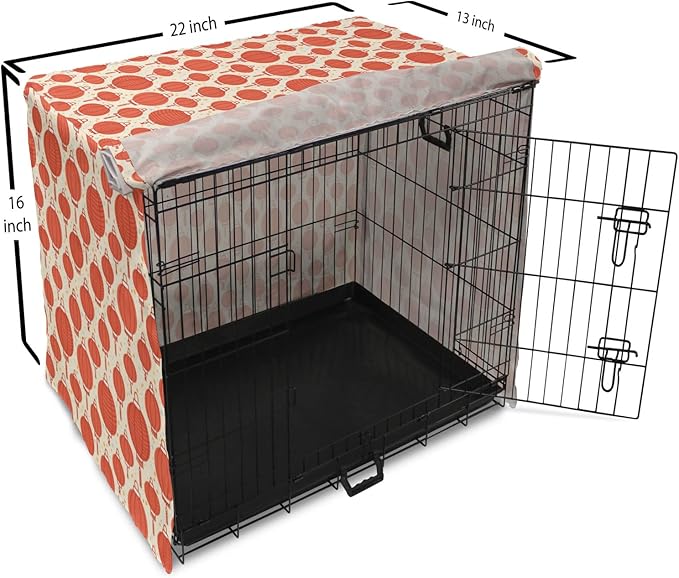 Lunarable Oriental Dog Crate Cover, Folk Lamps Cartoon Style Cheerful Pattern with Chinese Ethnicity, Easy to Use Pet Kennel Cover for Small Dogs Puppies Kittens, 22 Inch, Pale Yellow and Vermilion