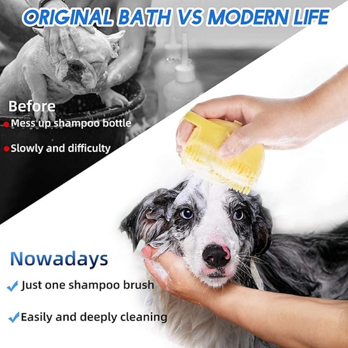 Pet Bath Brush Scrubber,Silicone Bath Brush Filling Liquid,Pet Massage Brush Bath Shampoo Brush,Hair Fur Grooming Cleaning For Short Long Haired Dogs And Cats (Yellow)
