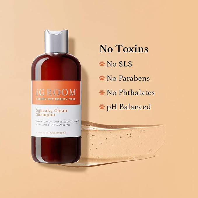 iGroom Squeaky Clean Dog Shampoo, Luxury Pet Beauty Care, Intense Cleaning Power, Chamomile Extracts Sooth Skin, Made in USA (16 OZ)
