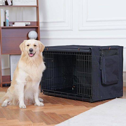 600D Dog Crate Cover, Waterproof Pet Kennel Cover with Storage Bag, Dog Cage Cover Fit for 36 Inch Wire Crate, 36 Inches, Black (Cover Only)