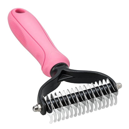 Undercoat Rake for Dogs, 2 Side Undercoat Brush for Deshedding and Dematting for Dog Cat Rabbit, Professional Pet Grooming HairTools, Removes Loose Undercoat and Nasty Shedding, Pink