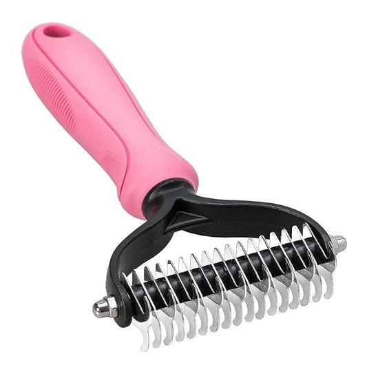 Undercoat Rake for Dogs, 2 Side Undercoat Brush for Deshedding and Dematting for Dog Cat Rabbit, Professional Pet Grooming HairTools, Removes Loose Undercoat and Nasty Shedding, Pink