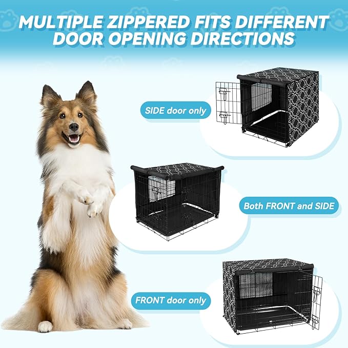 X-ZONE PET 36" Dog Crate Cover for Indoor/Outdoor - Heavy Duty Polyester Pet Kennel Cover Fits for Wire Dog Cage Black Print