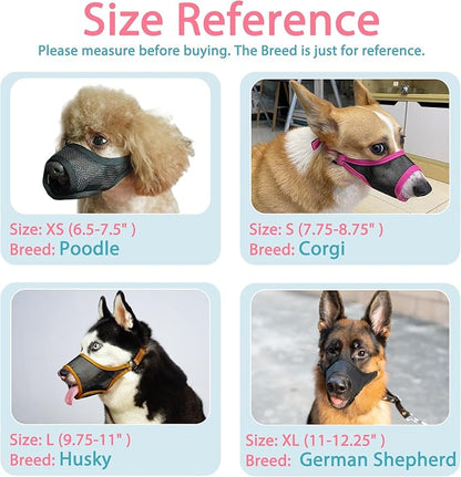 LUCKYPAW Dog Muzzle, Mesh Dog Muzzle for Large Medium Small Dogs, Soft Muzzles for Biting Chewing Fierce Barking, Breathable Muzzle with Adjustable Strap for Training (Black, M(Snout:8.75"-9.5"))