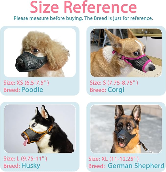 LUCKYPAW Dog Muzzle, Mesh Dog Muzzle for Large Medium Small Dogs, Soft Muzzles for Biting Chewing Fierce Barking, Breathable Muzzle with Adjustable Strap for Training (Black, XL(Snout:11"-12.25"))