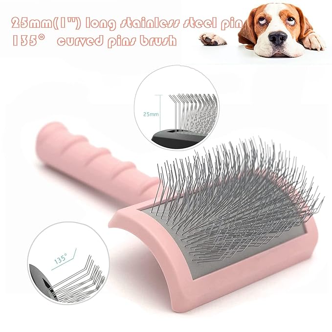 Large Slicker Brush for Dogs,Cats,Extra Long Pin Shedding Brush for Long Haired Dog,Cat, Pet Grooming Wire Brush for Thick Undercoat Curly Hair,25mm(1"),Pink