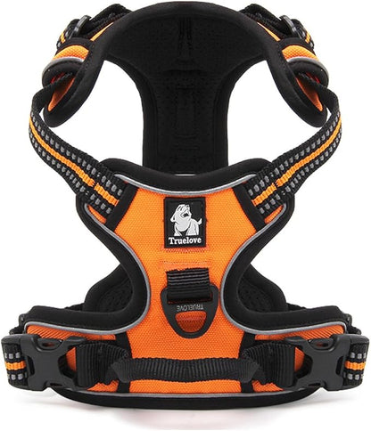 OLizee® New No Pull Dog Harness Outdoor Adventure Reflective Markings Pet Vest with Handle Adjustable Protective Nylon Walking Pet Harness Variety of Sizes and Colors,Orange L