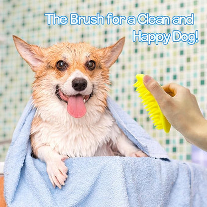 Pet Dog Wash Brush, Bog Bath Brush Soft Silicone Soothing Massage Rubber Grooming Brush Self Clean for Long Short Haired Dogs Cats Grooming Bath Supplies (Yellow)