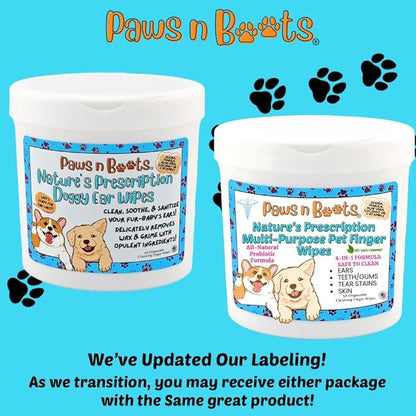 Pet Wipes - Multi-Purpose Finger Wipes to Cleanse Ears, Freshen Breath, Whiten Teeth, Soothe Skin and Tear Stain Removal. Pre-Formulated with 100% Natural, Plant-Based, Safe, & Beneficial Ingredients.