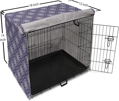 Lunarable Royal Blue Dog Crate Cover, Antique Moroccan Style Exotic Orient Inspired Ceramic Pattern Print Art, Easy to Use Pet Kennel Cover for Medium Large Dogs, 18 Inch, Indigo and White