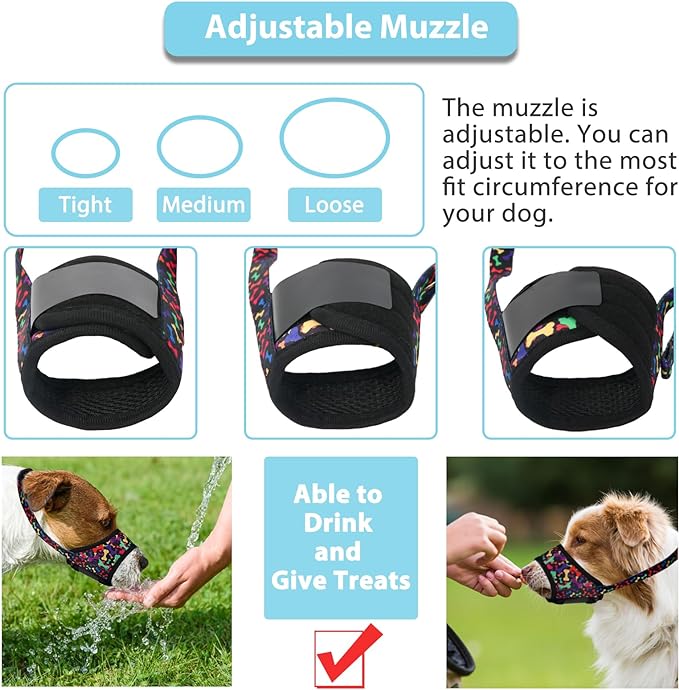 LUCKYPAW Dog Muzzle, Soft Dog Muzzles for Small Medium Large Dogs, Breathable Muzzles to Stop Biting and Chewing with Pattern, Allows Panting and Drinking (S-(Snout 4¾"-6"), Black Bone)