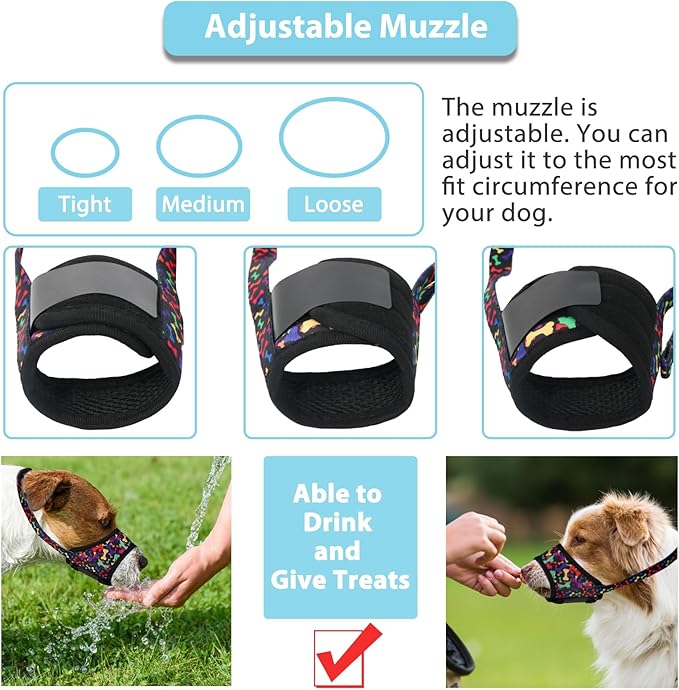 LUCKYPAW Dog Muzzle, Soft Dog Muzzles for Small Medium Large Dogs, Breathable Muzzles to Stop Biting and Chewing with Pattern, Allows Panting and Drinking (L-(Snout 7"-9½"), Black Bone)