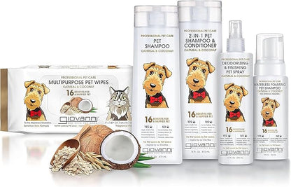 GIOVANNI Professional Pet Shampoo - Oatmeal & Coconut, Aloe Vera, for All Dog Fur Types, Deeply Cleanses, Silkens, Helps Neutralize Odors, Controls Static - 16 oz (Pack of 2)