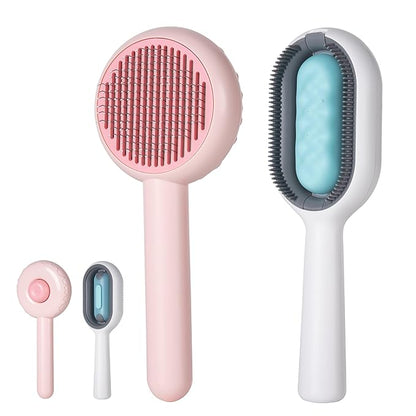 Kiniza 2 Pcs Pet Brush, Dog Cat Hair Cleaner Massage Brushes Grooming Removal with Water Tank Wet Comb Pink White
