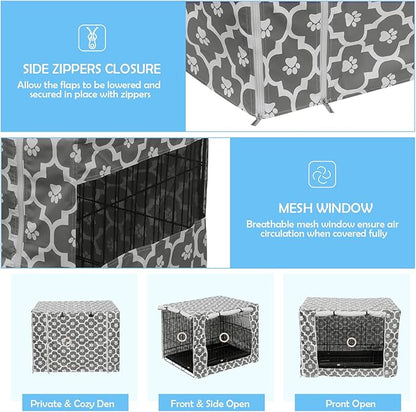 Dog Crate Cover for Wire Crates, Heavy Nylon Durable Waterproof Windproof Pet Kennel Cover Indoor Outdoor Protection - Cover only - GrayPaw - Xlarge, 42-Inch