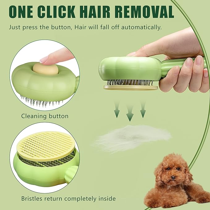 METREE Cat Hair Brush, Self Cleaning Pet Slicker Brush with Release Button, Grooming Brush for Shedding, Long or Short Haired Cats Dogs (Lime Green)