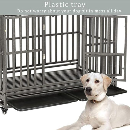 LUCKUP Heavy Duty Dog Cage Metal Kennel and Crate for Medium and Large Dogs, Pet Playpen with Four Wheels, Easy to Install, 48 inch, Black