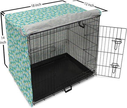 Lunarable Yellow and Blue Dog Crate Cover, Meadow Art Pattern with Ladybirds and Chamomile Daisy Blossoms, Easy to Use Pet Kennel Cover for Small Dogs Puppies Kittens, 18 Inch, Aqua White Marigold