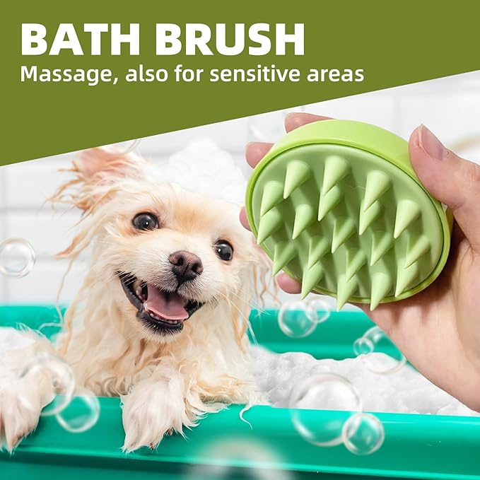 Dog Grooming Brush Set, 7 PCS Dog Slicker Deshedding Hair Brushes for Short Long Haired Dogs Cats, Dog Scrubber Shower Wash Brush, Dematting Comb, Scissor, Green