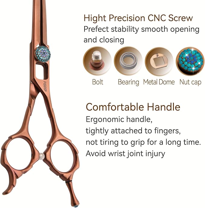 7.5'' Dog Grooming Scissors Set 4PCS Curved Thinning Straight Chunkers Shears Kit with Hollow Out Design Ergonomic Offset Handle High Cobalt Alloy Steel Sharp and Durable(7.5, Chocolate Kit)