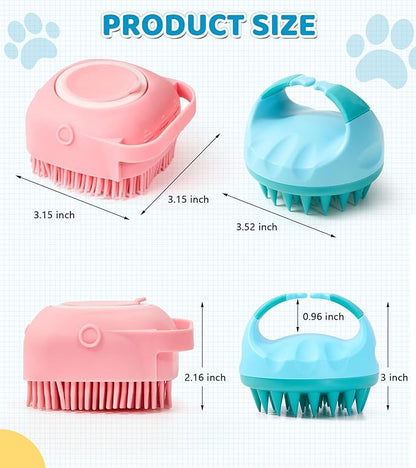 Pet Grooming Brush with Shampoo Dispenser, Soft Silicone Bath Scrubber for Dogs, Cats, and Puppies – Gentle Cleaning and Massaging Tool, Ideal for Small Pets, Easy to Use & Clean, Pink/Blue