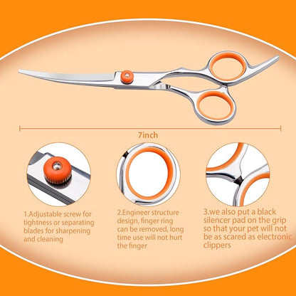 Dog Grooming Scissors Colorful Pet Trimming Scissors Set Professional Grooming Barber Scissors Kit 7 inch Stainless Steel Shears for Grooming and Hair Cutting