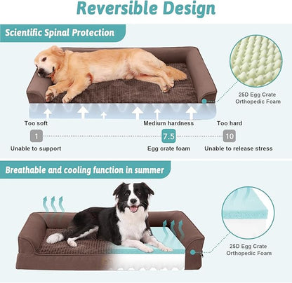 Orthopedic Dog Bed for Small Dogs,Waterproof Dog Sofa Beds with Sides, Supportive Foam Pet Couch Bed with Removable Washable Cover,Waterproof Lining and Nonskid Bottom,Brown(30" L x 20" W x 7.5" Th)