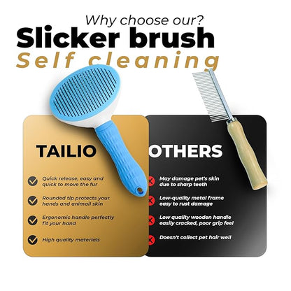 Self-Cleaning Slicker Brush for Dogs & Cats – Deshedding Pet Grooming Tool with Ergonomic Handle – Pain-Free, Rust-Resistant Bristles – Eco-Friendly for Long & Short Coats