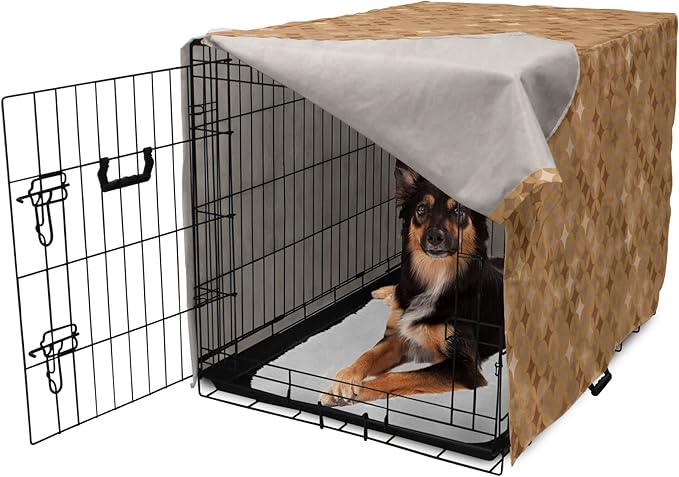 Lunarable Abstract Dog Crate Cover, Classic Print of Retro Style Round Intricate, Easy to Use Pet Kennel Cover for Medium Large Dogs, 36 Inch, Cocoa Pale Brown
