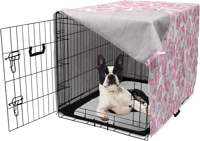 Ambesonne Watercolor Flowers Dog Crate Cover, Pastel Petals Romantic Rose Leaf Botanical Beauty Essence, Easy to Use Pet Kennel Cover for Small Dogs Puppies Kittens, 22 Inch, White Pink