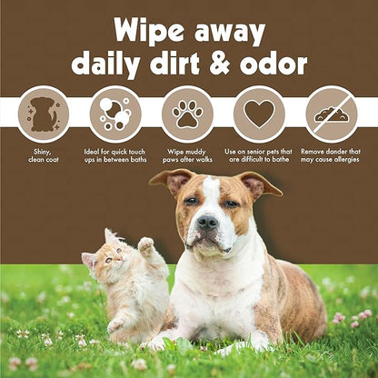 Petkin Mega PetWipes, 200 Wipes - Oatmeal Pet Wipes for Dogs and Cats, Use on Face, Paws, Ears, Body and Eye Area - Ideal for Home or Travel