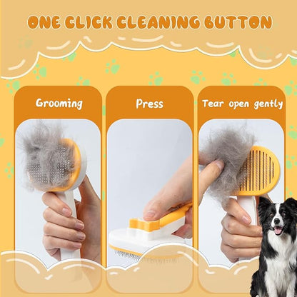 Self-Cleaning Slicker Brush for Dogs & Cats - Gentle Deshedding Grooming Tool for Long and Short Hair Pets, Removes Loose Fur, Undercoat, and Tangles