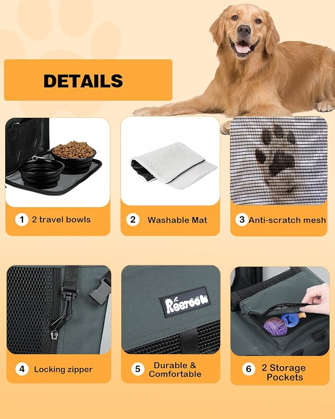 Extra Large Dog Crate with 2 Foldable Bowl, 32 Inch Collapsible Travel Dog Crate Kennel with Soft Blanket for Medium Dogs,Indoor & Outdoor (32" L x 23" W x 23" H, Grey)