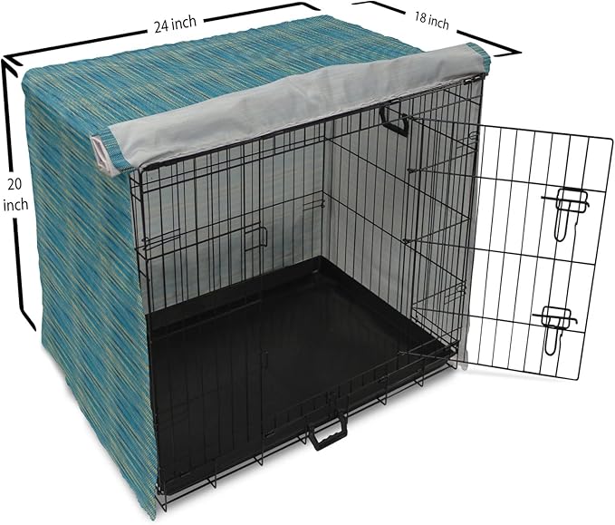 Lunarable Yellow and Blue Dog Crate Cover, Knitted Melange Inspired Graphic Clothing Texture Pattern, Easy to Use Pet Kennel Cover for Cats & Medium Dogs, 24 Inch, Pale Yellow Navy Blue