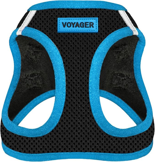 Voyager Step-in Air Dog Harness - All Weather Mesh, Reflective, No Pull Harness for Small, Medium Dogs, Cats - Secure with Hook & Loop Fastener, Buckle, Double D-Rings - Black/Blue Trim, XS
