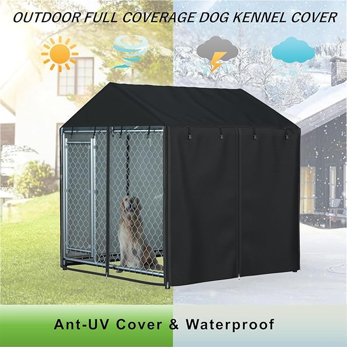 Outdoor Heavy Duty Dog Kennel Mesh Cage Cover - Waterproof & Dustproof - 600D - 6.76 ft X 6.76 ft X 5.5 ft