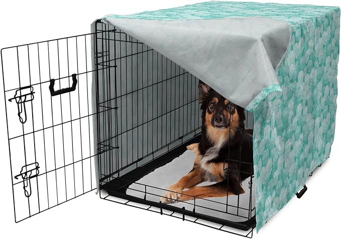 Lunarable Aquamarine Dog Crate Cover, Retro Design Continuous Pattern of Abstract Flowers, Easy to Use Pet Kennel Cover for Medium Large Dogs, 36 Inch, Turquoise Pale Seafoam