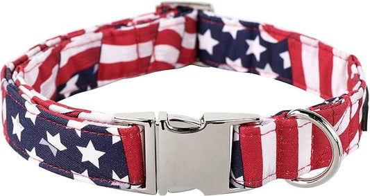 Lionet Paws Dog Collar, Comfortable Adjustable Cute Collar with Metal Buckle for Male Female Dogs Gift, July of 4th, Medium, Neck 13.5-22 inches