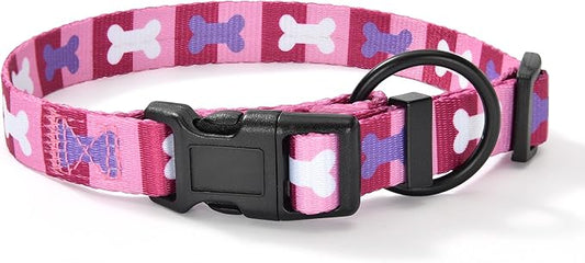 Mile High Life Dog Collar | Nylon Puppy Collars w Cute Patterns | Lightweight Girl Dog Collar | Boy Dog Collar for Small/Medium/Large Dogs (Purple Bone, Large)