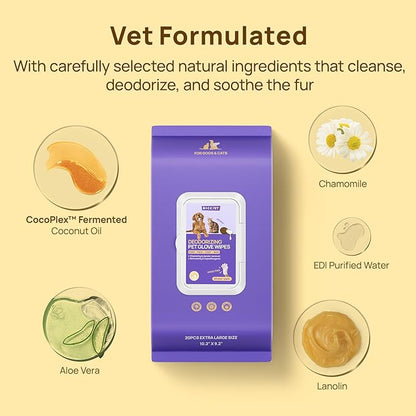 HICC PET Dog Wipes Cleaning Deodorizing, Nourish Fur and Eliminate Odors, Hypoallergenic Dog Cleaning Glove Wipes with Coconut Oil, No Rinse Cat Cleaning Wipes for Daily Care(unscent)