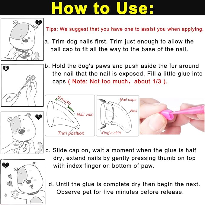 VICTHY 100pcs Dog Nail Caps, Claw Covers With Glue and Applicators (L)