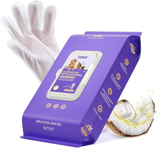 HICC PET Dog Wipes Cleaning Deodorizing, Nourish Fur and Eliminate Odors, Hypoallergenic Dog Cleaning Glove Wipes with Coconut Oil, No Rinse Cat Cleaning Wipes for Daily Care(unscent)