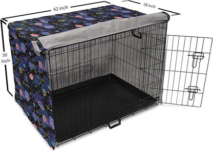 Ambesonne Galaxy Dog Crate Cover, Outer Space Planets Cosmic Journey Milky Way Zodiac Moon Doodle, Easy to Use Pet Kennel Cover for Medium Large Dogs, 42 Inch, Blue Pink