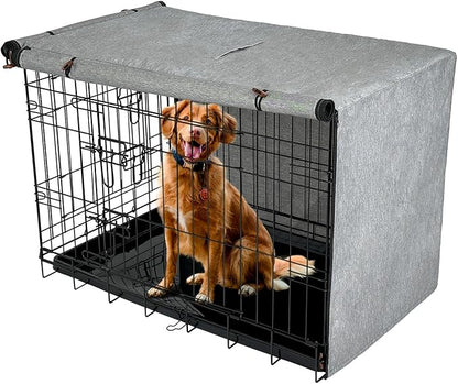 Dog Crate Cover, 600D Oxford Crate Cover for Wire Dog Crate, Ventilated Pet Kennel Cover Fits for 24 Inches Dog Crate, Grey (Cover Only)