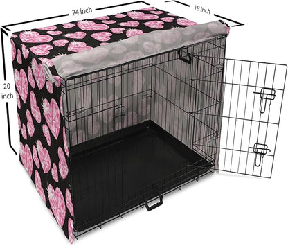 Ambesonne Diamonds Dog Crate Cover, Romantic Pink Heart Stones on Black Background Valentines Day Theme, Easy to Use Pet Kennel Cover for Cats & Medium Dogs, 24 Inch, Pink Black