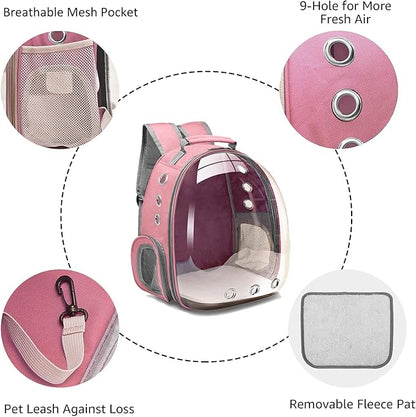 Henkelion Cat Bubble Carrying Bag, Backpack Carrier for Small Medium Dogs Cats, Airline Approved Travel Space Capsule Pet Carrier Dog Hiking Backpack - Pink