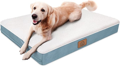 Orthopedic Dog Bed for Large Dogs, Waterproof Deluxe Plush Dog Crate Bed with Removable Washable Cover & Anti-Slip Bottom, Egg Crate Foam Pet Bed Mat, 36 x 27 Inches, Blue