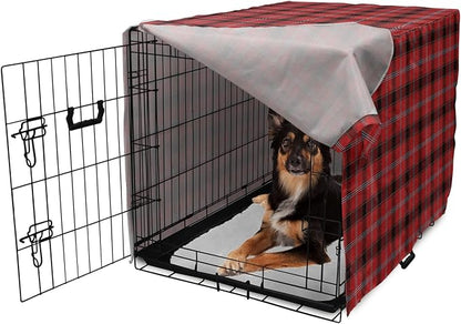 Lunarable Buffalo Plaid Dog Crate Cover, Arrangement with Lumberjack Themes Geometric Concept Pattern Print, Easy to Use Pet Kennel Cover for Medium Large Dogs, 36 Inch, Vermilion and Grey
