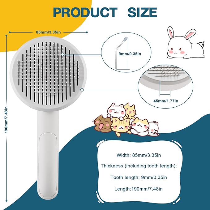 New cat brush&dog brush,pet hair brush with Self Cleaning Button Easy to remove loose undercoat，Needle-tip massage beads, no harm to the skin (Grey)