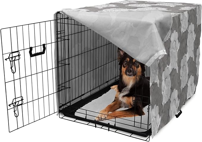 Lunarable Abstract Dog Crate Cover, Seigaiha Inspired Lines Curvy Elements Illustration in Greyscale Tones Print, Easy to Use Pet Kennel Cover for Medium Large Dogs, 36 Inch, Pale Taupe Grey